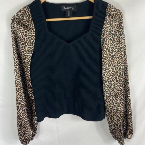 Bailey 44 Ribbed Animal Print Color Block Top Size Small - Picture 1 of 5
